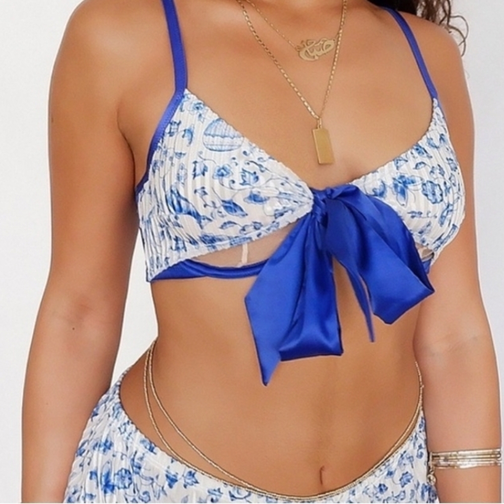 NWT Savage X Fenty Blue and White Lingerie Bra Size 36D, Panties M